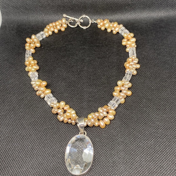 Gorgeous moonstone pearl crystals w/a Swarovski large Crystal. 925 Sterling Slvr - Picture 6 of 7